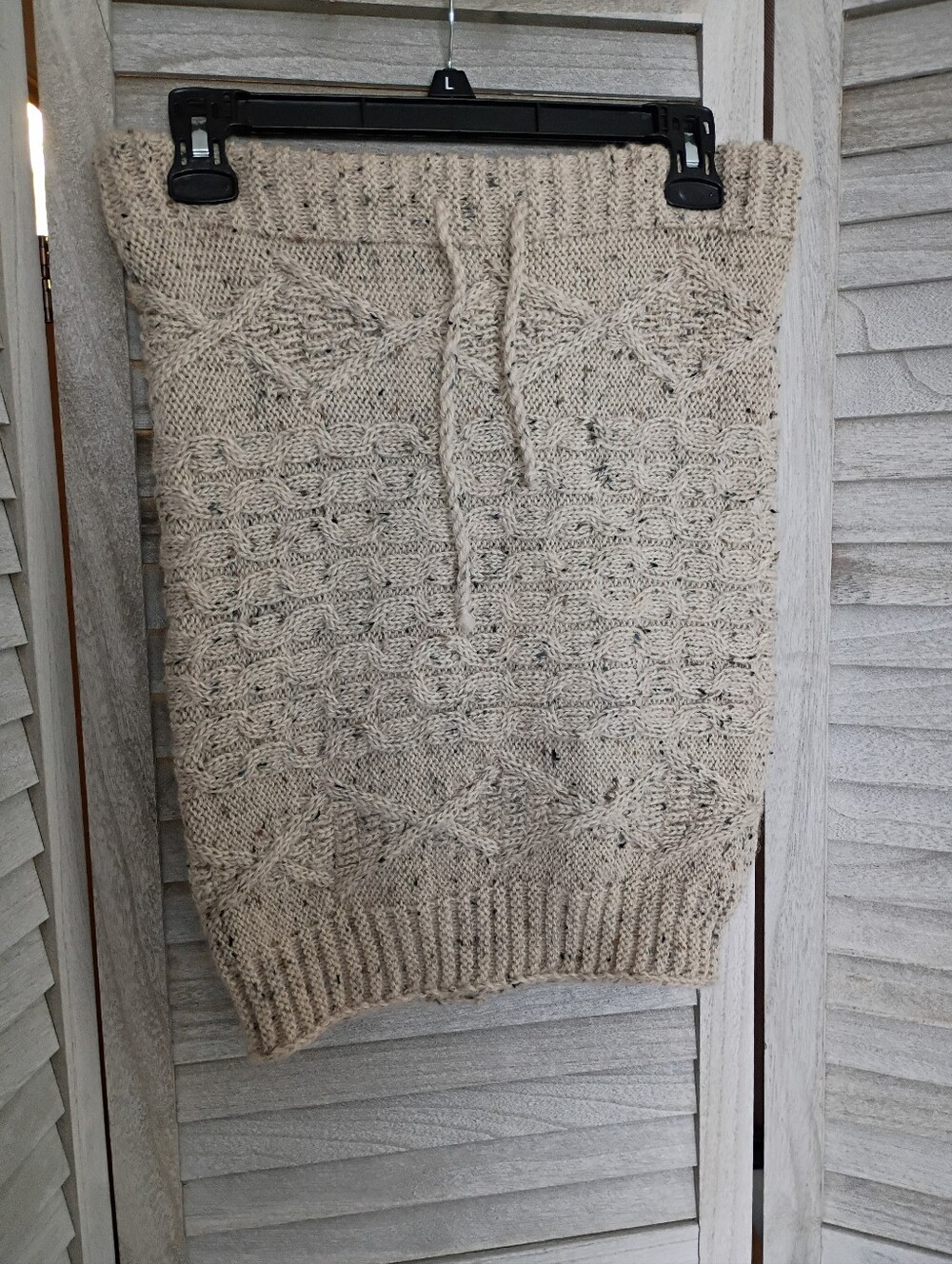 Blarney Ireland Knit Cable Wool Drawstring Skirt in Oatmeal NWOT